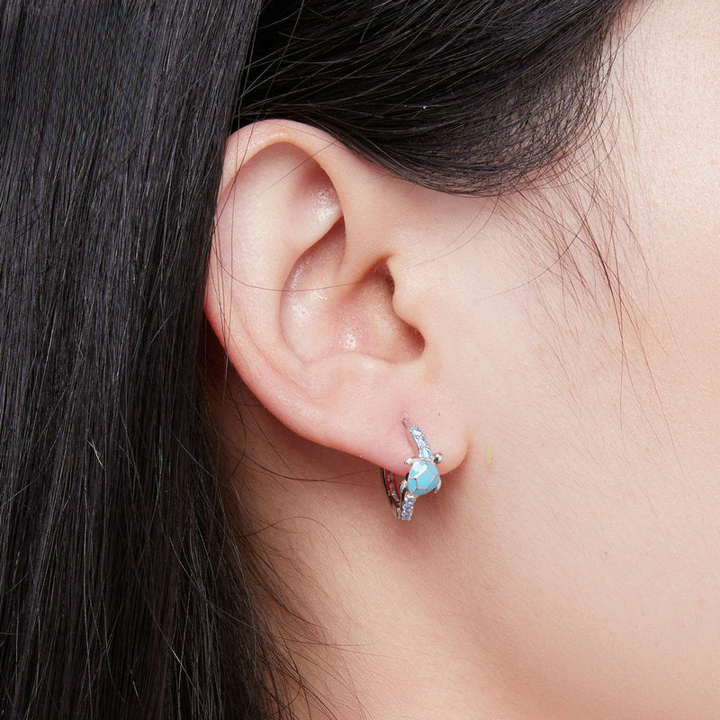 Wholesale 925 Sterling Silver Cute Blue Smart Turtle Earrings